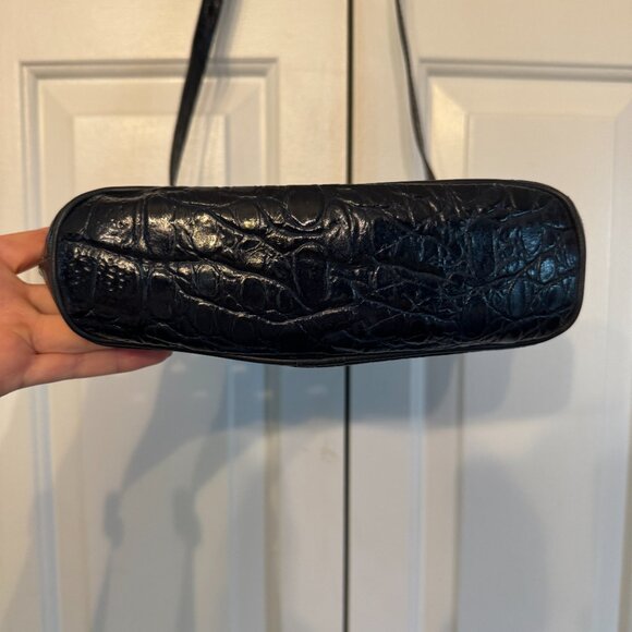 Vintage Navy Blue Croc Leather Crossbody Bucket Bag - Picture 5 of 10